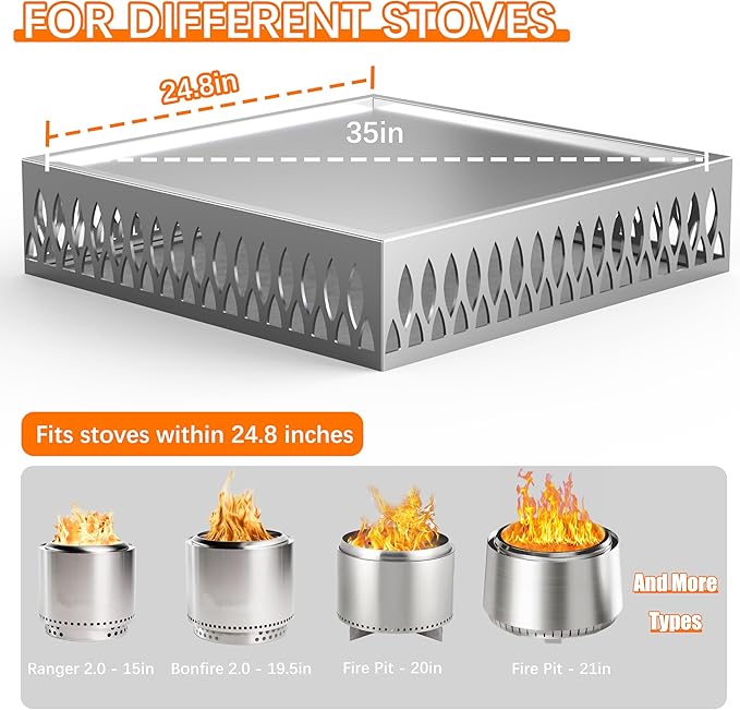 Stainless Steel Fire Pit Base for Surface Protection, X24 (25.6 Inch) Metal Fire Pit Mat, Heavy Duty Accessory for Solo Stove, Deck Protector with Air Vents for Indoor Outdoor Use