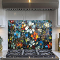 Evgosm Tempered Glass Backsplash for Kitchen， Stove Splashback, Pixel Flower Glass Backsplash, Used for Kitchen Wall Protection and Decoration, Easy to Install and Clean. (30x20'')