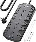 Power Bars with Surge Protector, SUPERDANNY 18 Widely-Spaced AC Outlets and 4 USB Ports(2A2C), 2100 Joules, 1875W/15A, 6.5Ft Flat Plug Heavy Duty Extension Cord for Home, Office, Dorm, Black