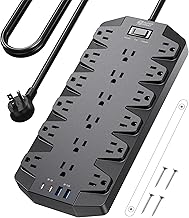 Power Bars with Surge Protector, SUPERDANNY 18 Widely-Spaced AC Outlets and 4 USB Ports(2A2C), 2100 Joules, 1875W/15A, 6.5Ft Flat Plug Heavy Duty Extension Cord for Home, Office, Dorm, Black