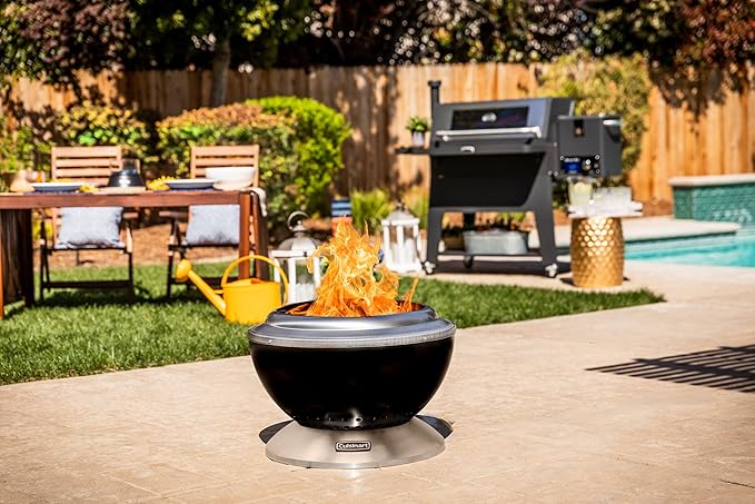 Cuisinart 24” Cleanburn Smokeless Fire Pit with Removable Base for Ash, Portable Wood Burning Outdoor Fireplace, Stainless Steel Smoke Free Outdoor Heater, Enhanced Airflow and Easy Cleanup