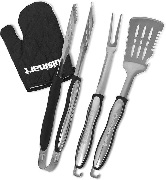 Cuisinart CGG-750 Portable, Venture Gas Grill, Red & CGS-134BL Grilling Tool Set with Grill Glove, Black (3-Piece)