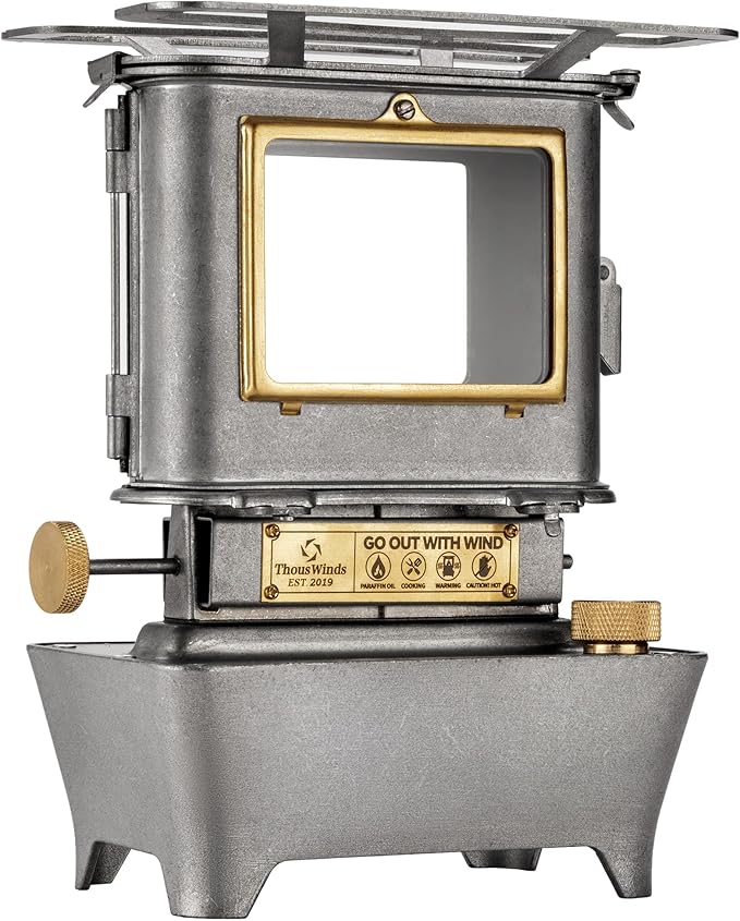 Thous Winds Camping Oil Lantern, Portable Stove for Outdoor Lighting Cooking Warming, Stainless Steel Oven, Retro Silver