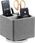 YAPISHI Remote Control Holder, 360° Swivel TV Remote Holder for Table, PU Leather Remotes Caddy, Nightstand Organizer for Media Controllers/Makeup/Office Supplies, Bedside Decorations for Living Room