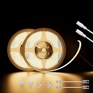 PAUTIX COB LED Strip Lights 40ft/12.2m Super Bright,504 LEDs/m Warm White 3000K CRI90+ Flexible LED Tape 24V for Cabinet Home DIY Lighting Projects with 2pcs COB Connector(Power Supply Not Included)