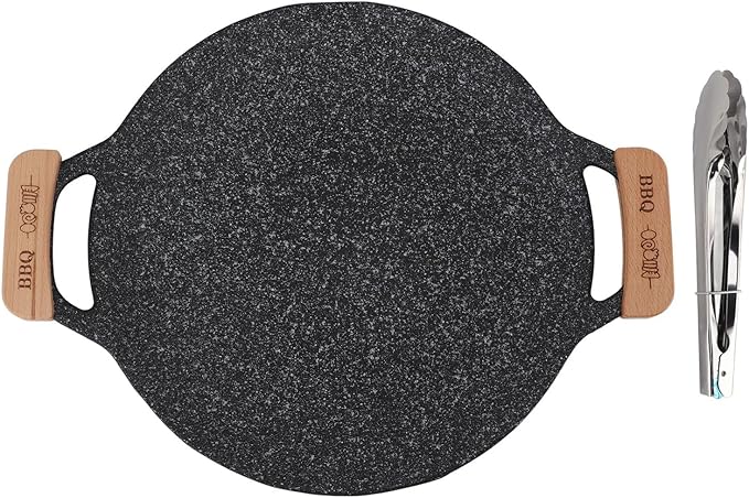 gernie Korean BBQ Grill Pan, Nonstick Round Griddle Grill Pan, Portable Round Cast Iron Skillet with Handle, Multifunctional Stove Plate for Meats, Pancakes, Korean Grill Pan for, gernief9w01iphkm-13