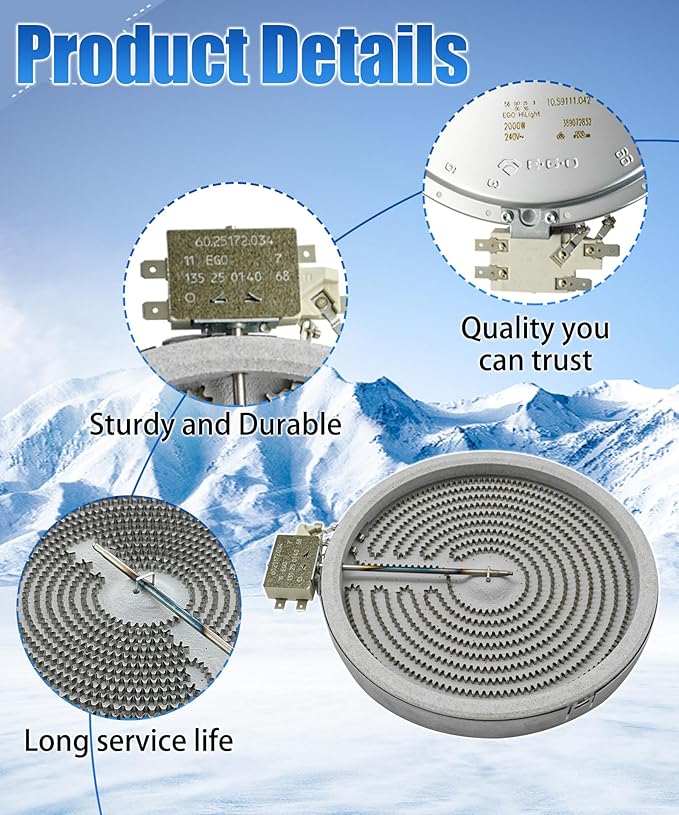 WB30T10045 WPW10242957 Range Oven Single Radiant Surface Element 8" 2000 Watt Fit For GE Stove Burner Replaces WB30T10132 WB30T10007 W10823708 WB30K5031 WP74007839 205C2307P003 205C2307P006