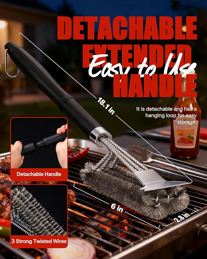 Grill Brush with Scraper - BBQ Grill Brush for Outdoor Grill, Extra Strong Grill Cleaner Accessories for Grill Smoker Gas Charcoal Grill Cleaning-Gifts for Grill Wizard Dad Men
