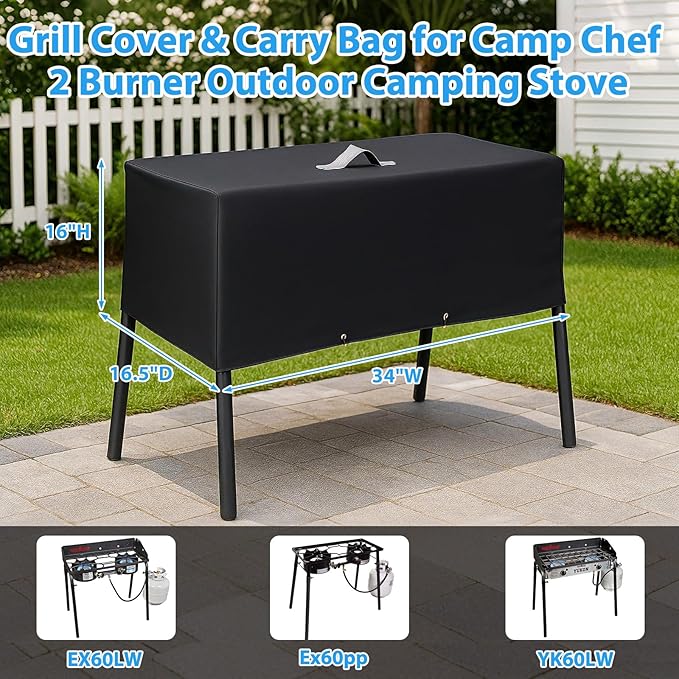 Utheer Grill Cover for Camp Chef 2 Burner Stoves, Heavy Duty 600D Waterproof Fabric Grill Cover for Camp Chef Explorer EX60LW, EX60P, EX280LW, YK60LW, with Stove Carry Bag
