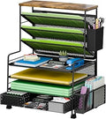 Ekisemio 8 Tier Desk File Organizer with Sliding Drawer, Desktop Organizers and Accessories, Letter Size File Organizer for Desk, Black