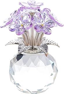 Qianwei Purple Forget Me Not Crystal Flowers - Sympathy Glass Flowers Collectible Figurines Decor Paperweight Ornament Home Office Table Desk Decorations