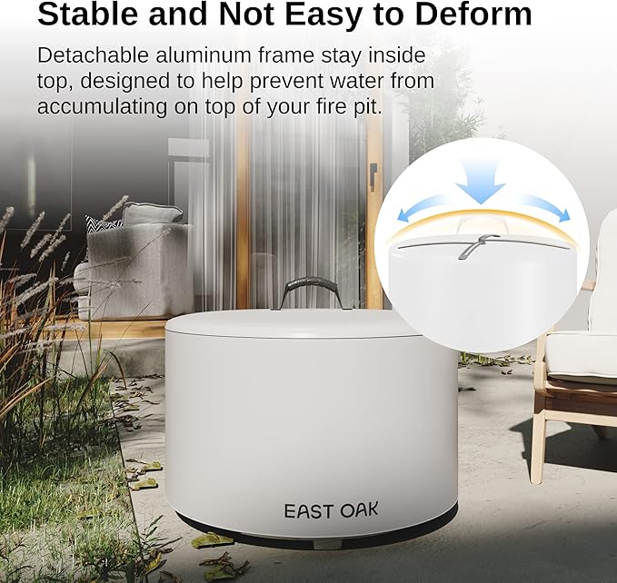 EAST OAK 29'' Fire Pit Cover for Outdoor Smokeless Firepit, 500D Heavy Duty Fabric, Waterproof, Dustproof, and All-Weather Resistant, Light Gray, 29.53"Dia X 16.88"H