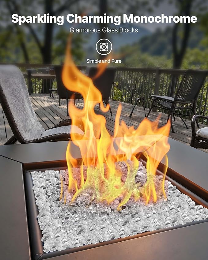 VEVOR Fire Glass, 10 lbs, Clear, 1/2 Inch High-Temperature Resistant Reflective Glass Rocks, Smokeless Fire Pit Stones for Outdoor Table & Landscaping
