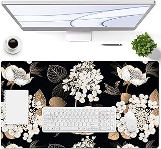 Large Desk Mat, Dual Side PU Leather Waterproof Mousepad Desk Pad, Desk Protector Writing Pads Desk Accessories for Office and Home (C-Black Gold Flower, 24''X14'')