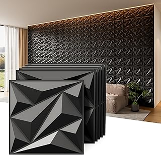 INMOZATA 3D Wall Panels, 33 Pack 12 x 12 Inch Decorative Wall Panels PVC Accent Wall Panels Diamond Textured Wall Panels for Interior Wall Decor, TV, Gaming Living Room, Bedroom Background(Black)