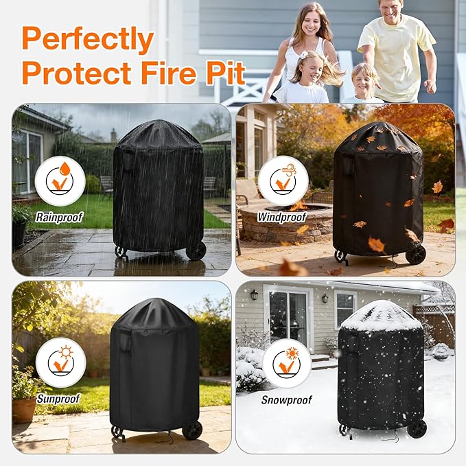POMER Patio Fireplace Cover, Round Fire Pit Cover for 28 Inch Outdoor Fireplace Waterproof Heatwave Fire Bowl Cover Round -28"D x 43"H