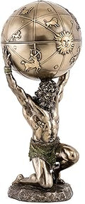Top Collection Greek God Atlas Statue with Globe Container- Roman God of Heaven and Astronomy Sculpture in Premium Cold Cast Bronze- 12.25-Inch Office Desktop Figurine with Hidden Compartment