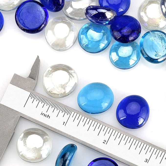Mr. Fireglass 10 Pound Blended Fire Glass Beads, 1/2" High Luster Mixed Colored Fire Glass Drops for Fireplace Fire Pit & Lanscaping, Cobalt Blue, Crystal Ice, Caribbean Blue (Pack of 2)