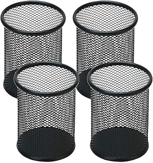 Pen Holder Mesh Pencil Holder Metal Pen Holder Cup Pencil Cup Holder for Desk Office Pen Organizer Black, 4 Pack