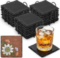 ZOOFOX 24 Pieces Drink Coasters, 4 Inch Square Slate Stone Coaster with 3 Holders, Handmade Coasters Set for Bar Kitchen Home Decor