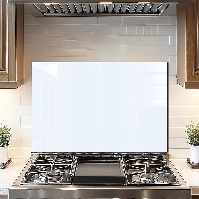 DAIFURONGE Tempered Glass Backsplash for Kitchen, Black and White Art Stove Backsplash Protector - Easy to Clean Wall Decor (White, 30"x20"(76.2x50.8cm))