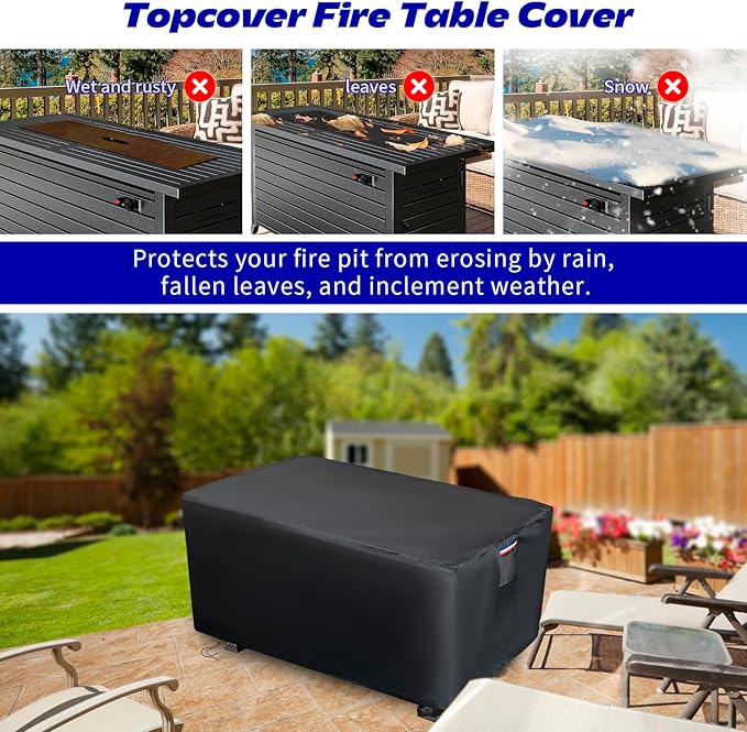 Rectangular Fire Pit Cover, 64 x 30 inch 600D Waterproof Outdoor Propane Gas Fire Table Covers Patio Deck Box Storage Bench Cover