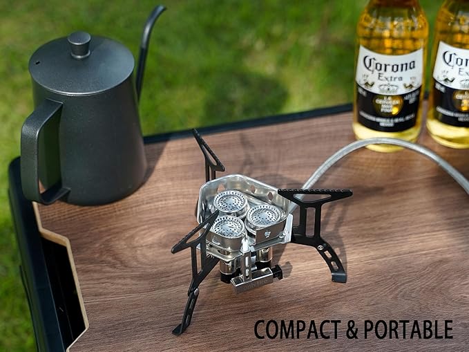 ONLYFIRE OUTDOOR LIVING Portable Camping Gas Stove 6800W, Small Backpacking Stove with Propane Gas Adapter, Mini Foldable Camp Stove with Carry Bag for Picnic Camping Hiking Emergency Use, GS334-2A
