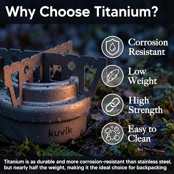 Kuvik Titanium Alcohol Stove - Ultralight and Compact Stove for Backpacking, Camping, and Survival