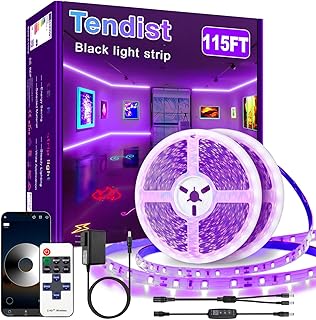 115FT Black Light Led Strip App Control, Black Light for Glow Party with Remote, Smart Purple Blacklight Strip Light Adhesive, UV Light Strip for Halloween Decor, Bedroom, Tapestry, Poster