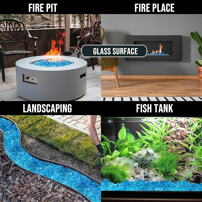 Skyflame 10-Pound Polygon Fire Glass for Fire Pit Fireplace Landscaping,1/2-inch, Aqua Blue