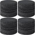 48 PCS Round Slate Drinks Coasters Bulk for Laser Engraving, MAPRIAL 4 Inch Handmade Black Rustic Stone Coaster Laser Blanks with Anti-Scratch Backing for Engraver, Wedding, Gifts, Home Decor, Bar
