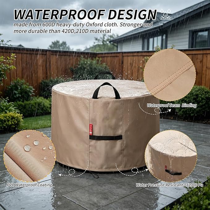 [2026 Upgraded]SheeChung Fire Pit Cover Round for Solo Stove Bonfire 19.5",Heavy Duty 600D Waterproof Firepit Cover 23"D x 16"H,Fit for 19"-23"Smokeless Fire Bowl/Table,Outdoor Covers with Drawstring