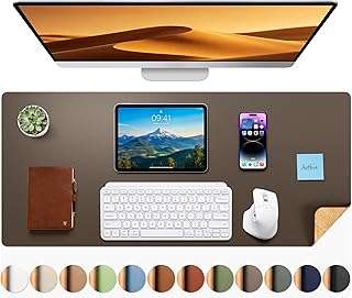 Aothia Dual-Sided Desk Pad - Leather Desk Mat, Natural Cork Desk Pad Protector, Large Mouse Pad for Desk, Waterproof Desk Blotter Pad, Desk Writing Pad for Office Work/Home, Coffee (35.4" x 15.7")