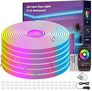 NBBUFF 100FT Led Neon Rope Lights Music Sync, RGB Led Strip Lights Outdoor, Neon Led Light Strip with Remote & App Control, DIY Flexible Led Lights for Bedroom, Gaming, Party, Room Decor (2 * 50FT)