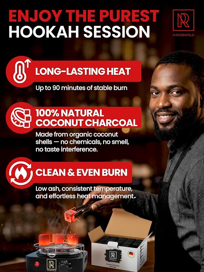Hookah Charcoal Hookah Coals Coconut – XL Pack 84 Count & 1.2 KG (2.6 lbs) – Premium Quality 25mm (1x1x1 in) – 100% Natural Coconut Coals for Hookah Cubes – NOT Quick Light