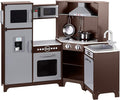 Amazon Basics Kids Corner Interactive Wooden Play Kitchen Set, Stove, Oven, Sink, Fridge and Accessories for Toddlers, Preschoolers, Children Age 3+ Years, Espresso/Gray, 39.37"L x 28.35"W x 35.04"H