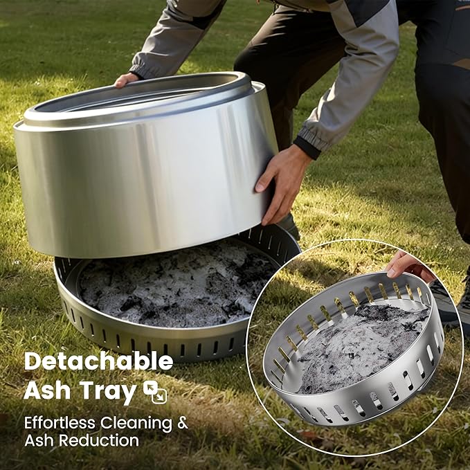Amopatio 21'' Fire Pit Outdoor Smokeless Firepit Wood Burning Outdoor Firepits with Removable Ash Pan, Portable Stainless Steel Fire Pits with Carry Bag for Patio Backyard Camping BBQ