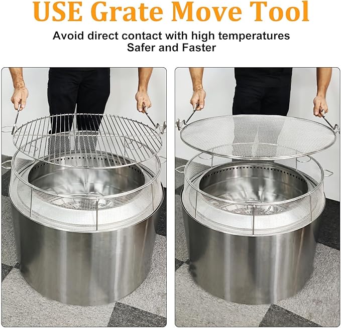 Uniflasy Fire Pit Accessory Kit for 27 Inch Solo Stove Yukon, 304 Stainless Steel Spark Screen & Cooking Grate & Fire Pit Stand for Yukon Fireplace Tools, for Backyard & Outdoor Fire Pits