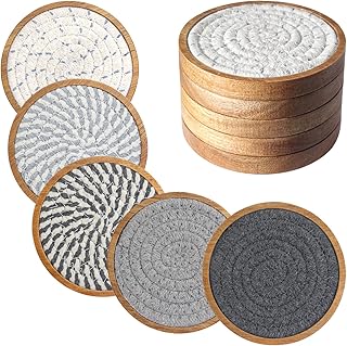 Eykao 5 Pack Coasters for Drinks Absorbent, 4.3 inches Cork Coasters for Coffee Tables, Wooden Drink Coasters for Table Protection, Cute Coasters for Kitchen, Farmhouse, Bar, and Office (Gray Series)