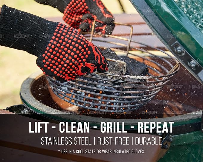 Replacement Kamado Classic Joe Charcoal Basket, Lump Ash Basket Fits Big Green Egg Grill, Large - Stainless Steel Charcoal Holder with Divider. Smoking Accessories also for other 18" Charcoal Grills
