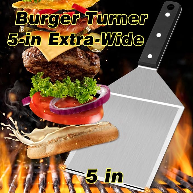Leonyo Metal Spatula 2 PCS, Heavy Duty Stainless Steel Griddle Burger Spatula, as Barbecue Hamburger Turner Grilling BBQ Griddle Accessories