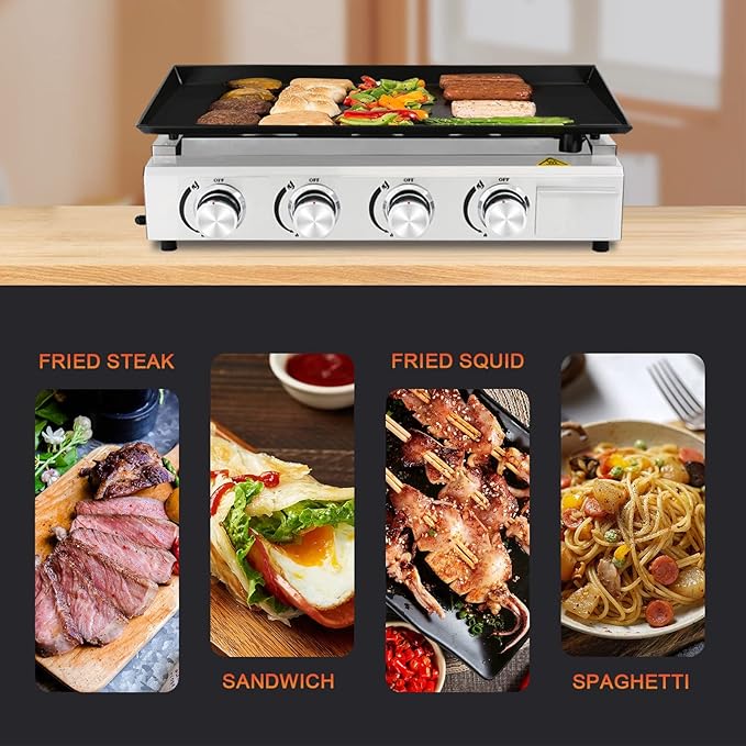 Burner Gas Griddle, 31.88 Inch Outdoor Propane Griddle, Portable Flat Top Grill, Flat Grills Outdoor Cooking, Plancha Para Cocinar, Outdoor BBQ, Camping Tailgating or Picnicking
