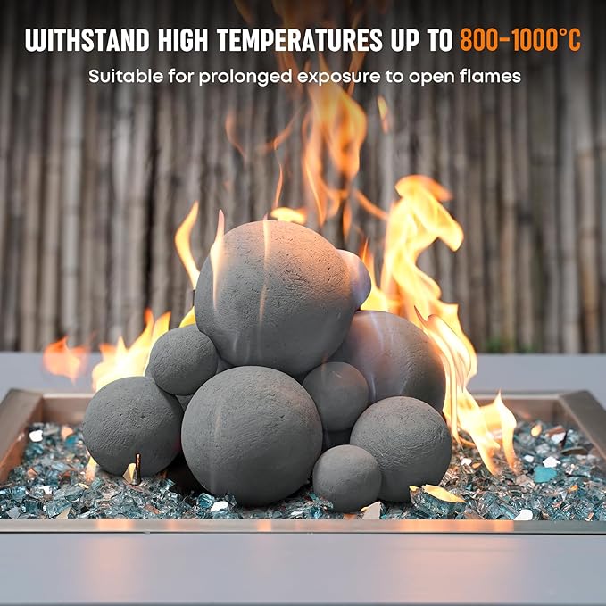 Stanbroil 12 Pack Ceramic Balls, Mixed 4 Sizes Fireplace Balls, Modern Accessory for Indoor or Outdoor Fireplace, Fire Pits and Fire Bowl, Gray