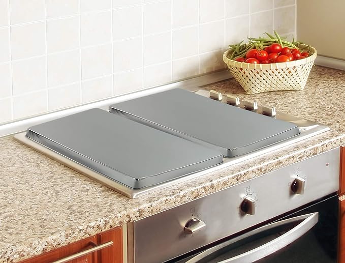 Reston Lloyd Rectangular Burner Cover, Steel, Set of 2, Stainless Look
