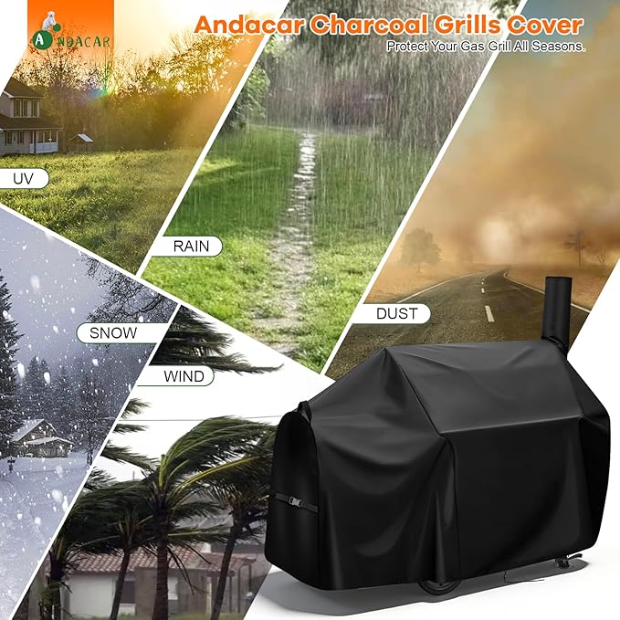 Charcoal Grills Cover for Oklahoma Joe's Highland Offset Smoker, Waterproof Outdoor Grill Cover BBQ Grill Cover Barbeque Grill Cover (Cover Only) - 60" L×34" W×48" H, Black