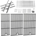 Uniflasy Grill Parts for Charbroil Performance 5 Burner 463448021 463449021 463451022 Cast Iron Grill Grates Stainless Steel Burners, Heat Plates, Igniter & Crossover Tubes
