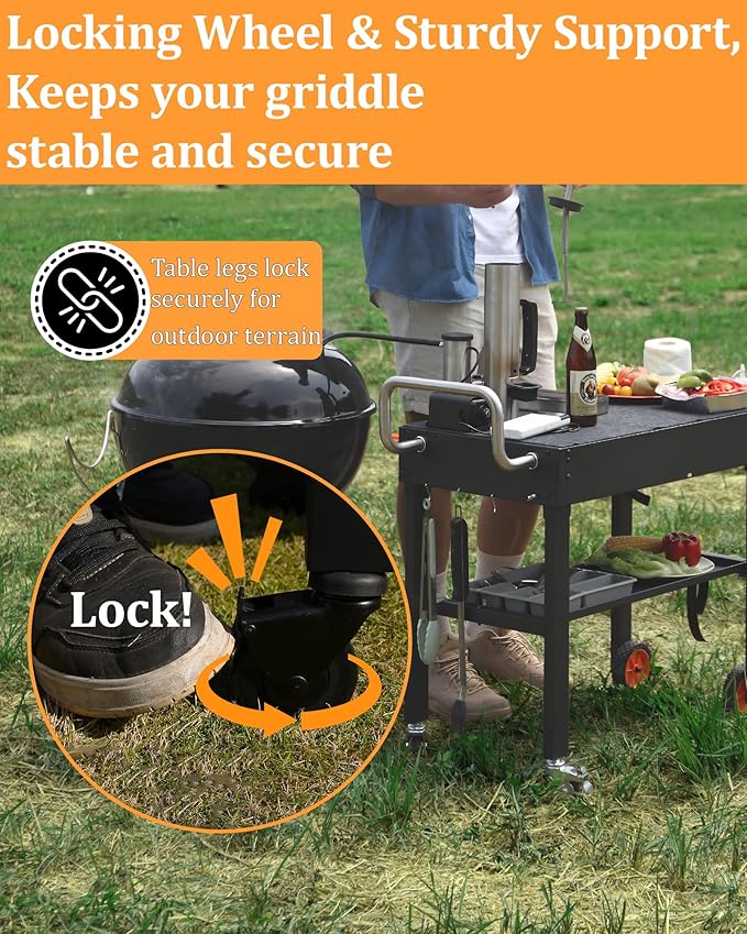 Grill Table For Blackstone Griddle 22 and 17 Inch, Grill Carts Outdoor With Wheels, Heavy-Duty Grill Stand, Foldable Quickly Blackstone Stand Suitable for Travel/Camping And Outdoor Meals