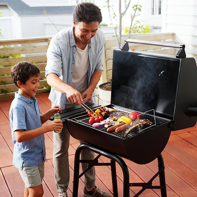 MASTER COOK Barrel Charcoal Grills with Foldable Side Tables, Outdoor Smoke Barbecue bbq grill for Camping, Patio, Backyard Party, Picnic, Garden, Black