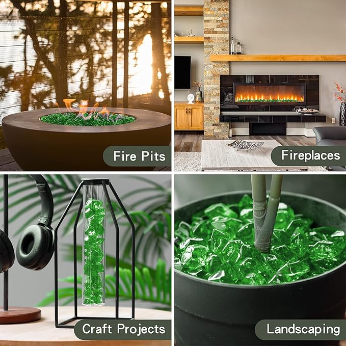 Mr. Fireglass 1/2-Inch Polygon Fire Glass for Fireplace Fire Pit & Lanscaping, 10 Pounds High Luster Emerald Green