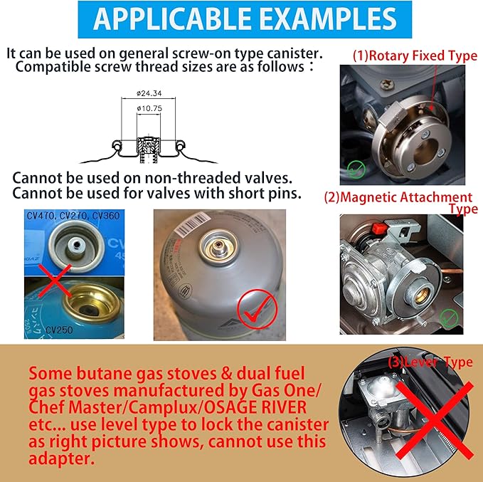 camping moon Camping Gas Stove Adapter, Input: EN417 Lindal Valve Canister, Output: Butane Gas Stove Z13M